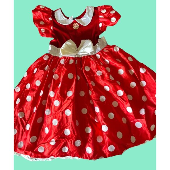 Vtg Disney Minnie Mouse Red & White Polka Dot Dress With Bow & Brooch Costume - Picture 1 of 7